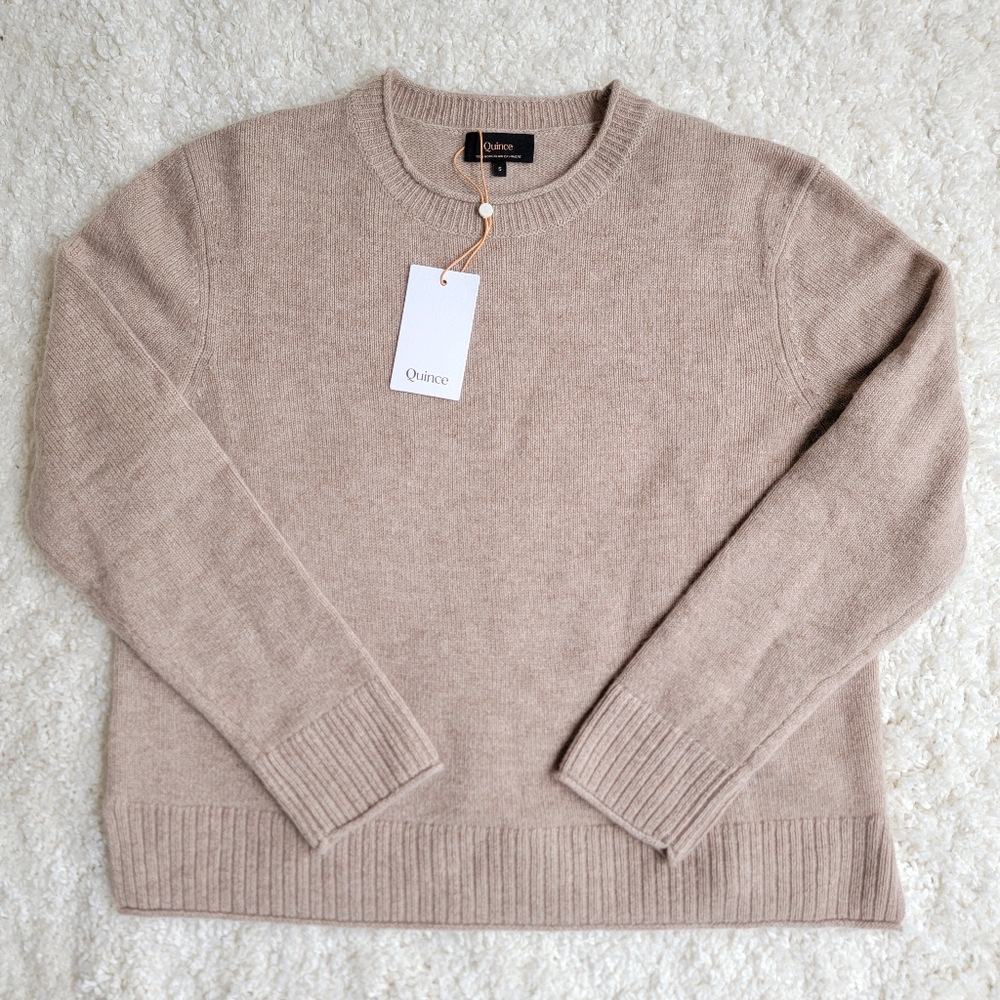 NWT Quince 100% Cashmere Boxy Crewneck Sweater, Oatmeal Beige, S